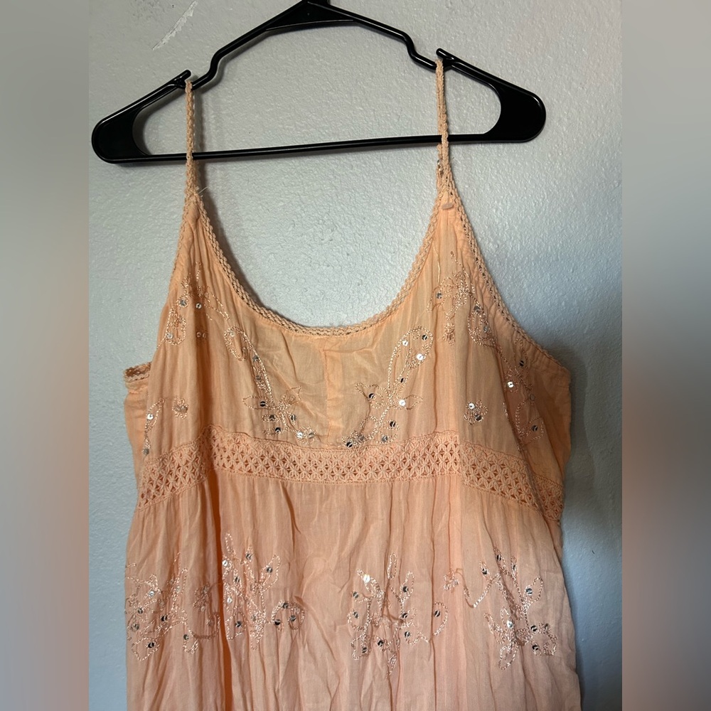 Peach Embroidered sequins maxi Dress - Picture 2 of 11